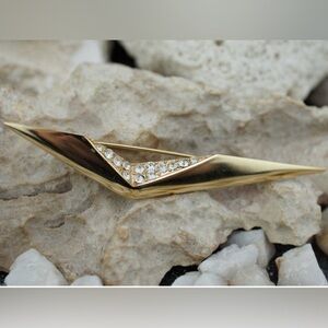 💜Vintage PARK LANE Art Deco brooch Gold tone pave Rhinestone geometric modernist